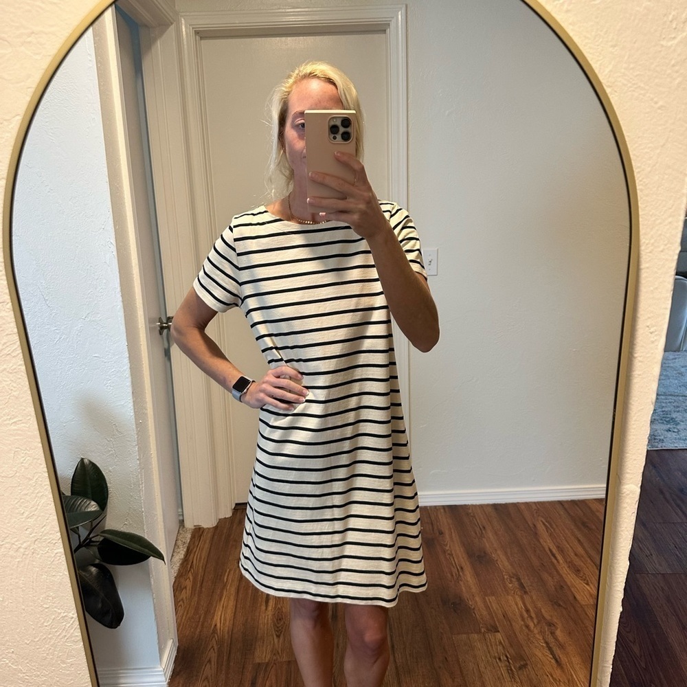 🌟SALE🌟 J. Crew cream and black striped dress with shoulder zipper detail​​​​​​
